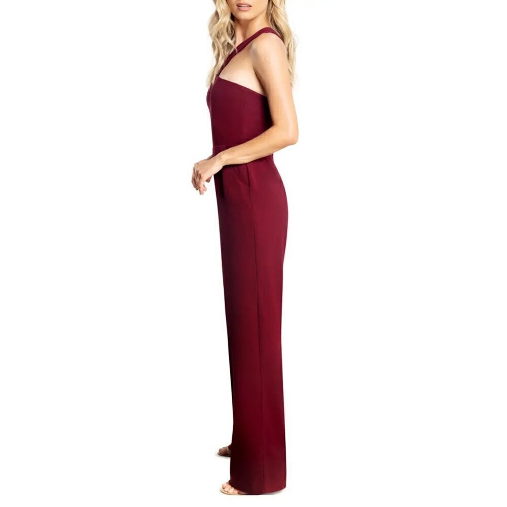Dress The Population Filippa One-Shoulder Jumpsuit Size-X-Small-Color Burgundy - Picture 4 of 7